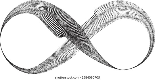 Infinity Symbol . Many vector roughen lines forming endless logo. Limitless design element . Continuous line art. Infinite shape .Eternal Logo . Infinity icon. Vector eternity symbol. Boundless sign.