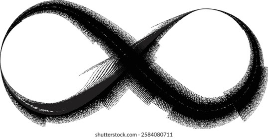 Infinity Symbol . Many vector roughen lines forming endless logo. Limitless design element . Continuous line art. Infinite shape .Eternal Logo . Infinity icon. Vector eternity symbol. Boundless sign.