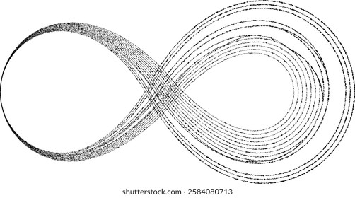 Infinity Symbol . Many vector roughen lines forming endless logo. Limitless design element . Continuous line art. Infinite shape .Eternal Logo . Infinity icon. Vector eternity symbol. Boundless sign.