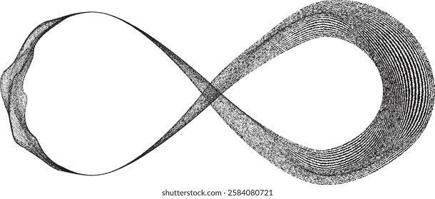 Infinity Symbol . Many vector roughen lines forming endless logo. Limitless design element . Continuous line art. Infinite shape .Eternal Logo . Infinity icon. Vector eternity symbol. Boundless sign.