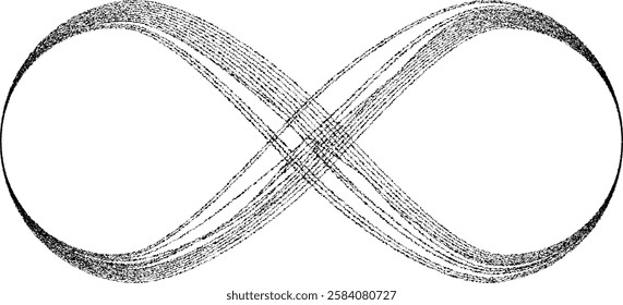 Infinity Symbol . Many vector roughen lines forming endless logo. Limitless design element . Continuous line art. Infinite shape .Eternal Logo . Infinity icon. Vector eternity symbol. Boundless sign.