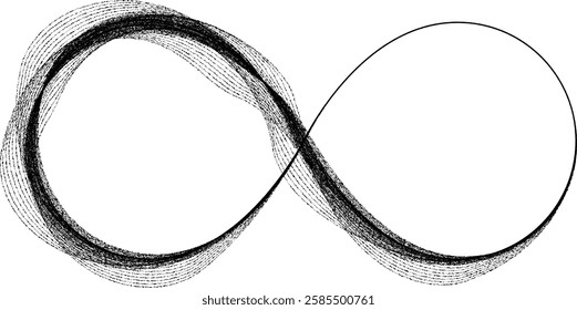 Infinity Symbol . Many vector roughen lines forming endless logo. Limitless design element . Continuous line art. Infinite shape .Eternal Logo . Infinity icon. Vector eternity symbol. Boundless sign.