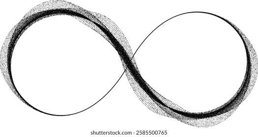 Infinity Symbol . Many vector roughen lines forming endless logo. Limitless design element . Continuous line art. Infinite shape .Eternal Logo . Infinity icon. Vector eternity symbol. Boundless sign.