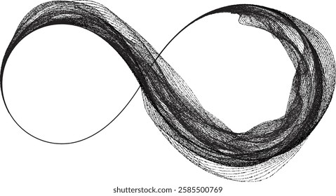 Infinity Symbol . Many vector roughen lines forming endless logo. Limitless design element . Continuous line art. Infinite shape .Eternal Logo . Infinity icon. Vector eternity symbol. Boundless sign.