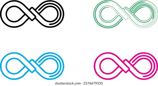 infinity symbol, minimalist design, clean lines, geometric shape, multiple colors, black blue green pink, simple illustration, mathematical concept, endless loop, symmetrical pattern, vector graphic, 