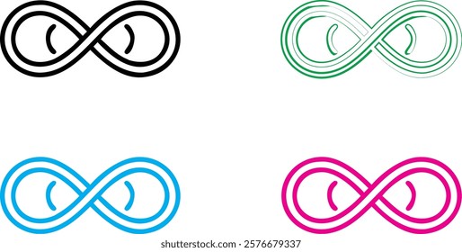 infinity symbol, minimalist design, clean lines, geometric shape, multiple colors, black blue green pink, simple illustration, mathematical concept, endless loop, symmetrical pattern, vector graphic, 