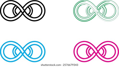 infinity symbol, minimalist design, clean lines, geometric shape, multiple colors, black blue green pink, simple illustration, mathematical concept, endless loop, symmetrical pattern, vector graphic, 