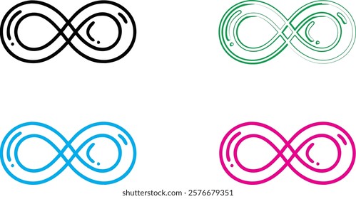 infinity symbol, minimalist design, clean lines, geometric shape, multiple colors, black blue green pink, simple illustration, mathematical concept, endless loop, symmetrical pattern, vector graphic, 