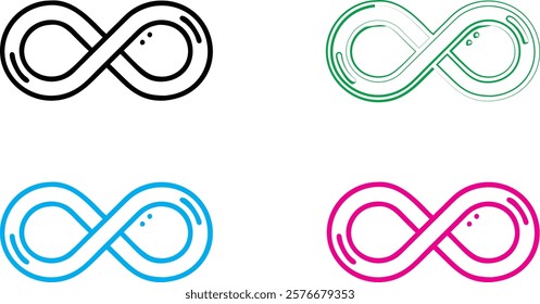 infinity symbol, minimalist design, clean lines, geometric shape, multiple colors, black blue green pink, simple illustration, mathematical concept, endless loop, symmetrical pattern, vector graphic, 