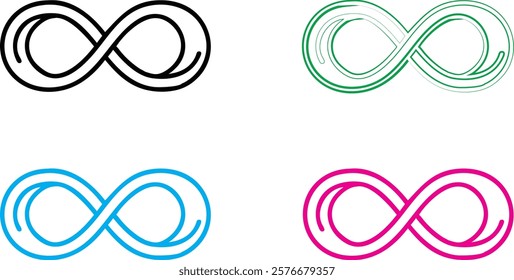 infinity symbol, minimalist design, clean lines, geometric shape, multiple colors, black blue green pink, simple illustration, mathematical concept, endless loop, symmetrical pattern, vector graphic, 