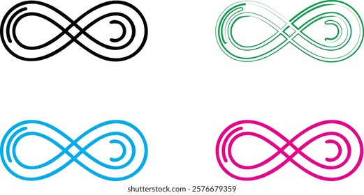 infinity symbol, minimalist design, clean lines, geometric shape, multiple colors, black blue green pink, simple illustration, mathematical concept, endless loop, symmetrical pattern, vector graphic, 