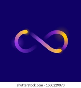 Infinity symbol with motion effect in bright colorful neon decoration on dark background