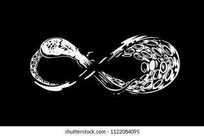 Infinity symbol, octopus, vector illustration