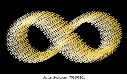 Infinity symbol on a black background. Scribble. Vintage style.