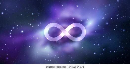 Infinity symbol on space background. Mystical vector illustration