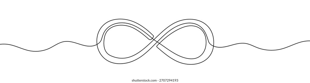 Símbolo infinito em um estilo de arte linear. Desenho de símbolo infinito com traço preto editável em fundo branco. Ilustração vetorial.