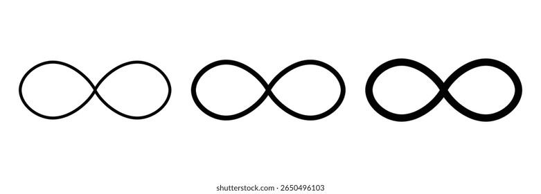 Infinity symbol outline bold linear loop eternal endless figure eight icon vector illustration set in minimal abstract graphic style.