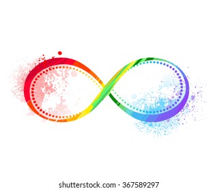 Infinity Symbol Painted Bright Rainbow Paint On White Background.