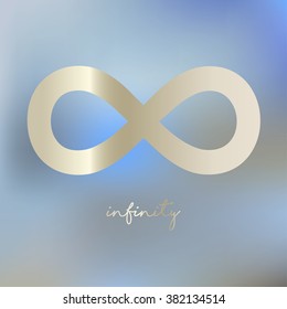 Infinity symbol pearl on a light blue bokeh fog background.