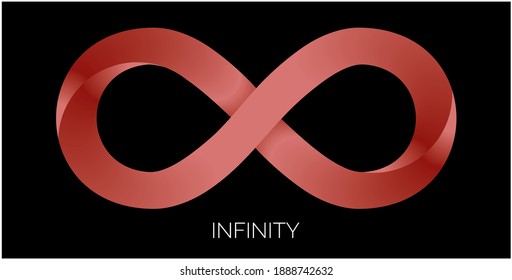 Infinity symbol in red. Isolated on black. Vector illustration. EPS10.
