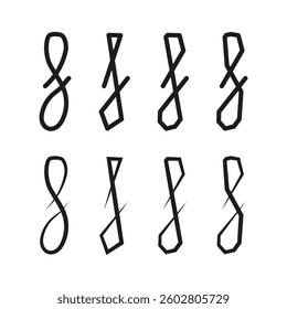 Infinity symbol set. Abstract loop shapes. Geometric curved elements. Minimalist black design.