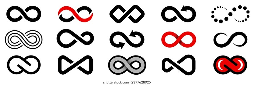 Infinity symbol set. Arrow infinity. Set of infinity icons. Eternal, limitless, endless, life logo, unlimited. Vector illustration.