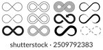 Infinity symbol set editable stroke isolated on white background. Vector hand drawn abstract minimal element. Infinite loop icon. Eternal or endless sign in outline and brush stroke or ink style.