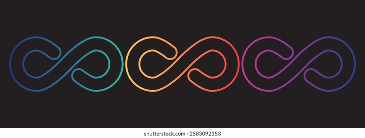 Infinity symbol set editable stroke isolated on white background. Vector hand drawn abstract minimal element. Infinite loop icon. Eternal or endless sign in outline and brush stroke or ink style.