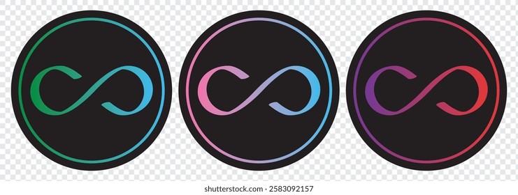 Infinity symbol set editable stroke isolated on white background. Vector hand drawn abstract minimal element. Infinite loop icon. Eternal or endless sign in outline and brush stroke or ink style.