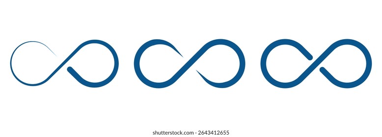Infinity symbol set editable stroke isolated on white background. Vector hand drawn abstract minimal element. Infinite loop icon. Eternal or endless sign in outline and brush stroke or ink style.