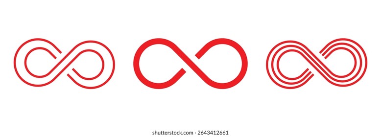Infinity symbol set editable stroke isolated on white background. Vector hand drawn abstract minimal element. Infinite loop icon. Eternal or endless sign in outline and brush stroke or ink style.
