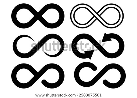Infinity symbol set. Eternal or endless sign in outline stroke style. Infinity icons. simple flat design infinity icons. eps 888