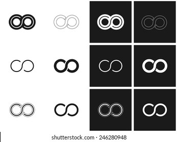 Infinity symbol set in grey and white, endless, infinite