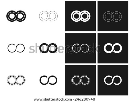 Infinity symbol set in grey and white, endless, infinite