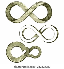 Infinity symbol. Shades of green and yellow. Doodle style