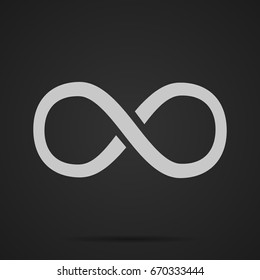 Infinity symbol with shadow on dark background. Vector illustration