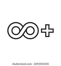 Icono de signo de símbolo de infinito más Plantilla cruzada