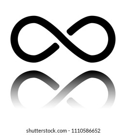 Infinity Symbol, Simple Icon. Black Icon With Mirror Reflection On White Background