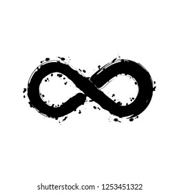 infinity symbol, simple icon. Black ink with splashes on white background