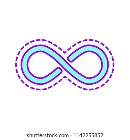 infinity symbol, simple icon. Colored sketch with dotted border on white background