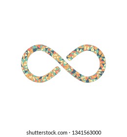 infinity symbol, simple icon. Colored mosaic with polygons