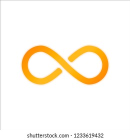 infinity symbol, simple icon. Orange sign with low light on white background