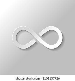 infinity symbol, simple icon. Paper style with shadow on gray background