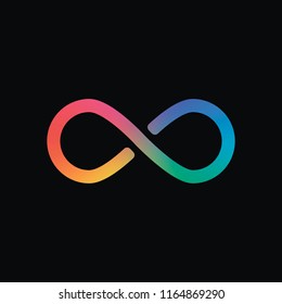 infinity symbol, simple icon. Rainbow color and dark background