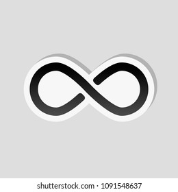 infinity symbol, simple icon. Sticker style with white border and simple shadow on gray background