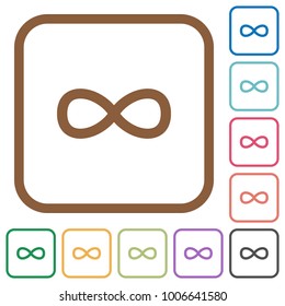 Infinity symbol simple icons in color rounded square frames on white background