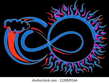 Infinity symbol, sun and moon isolated on white