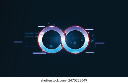 Infinity-Symbol mit Technologie-Marketing-Online-Symbol für Kreislaufwirtschaft und unendlich. Strategie für Investitionen, Banken und Finanzen.