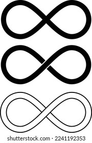 Infinity symbol in three styles. No overlap, overlap and outline. Editable stroke.