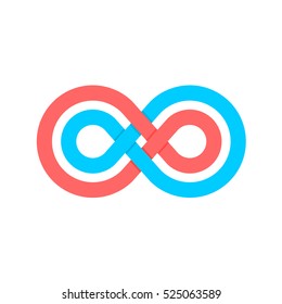 Infinity symbol with two crossed linear shapes. Blue and pink colors.